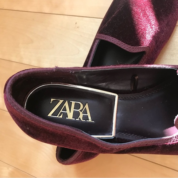 NEW ZARA Burgundy Velvet Square Toe Flat Loafers Women’s Size US 6.5 NEW - Picture 3 of 10